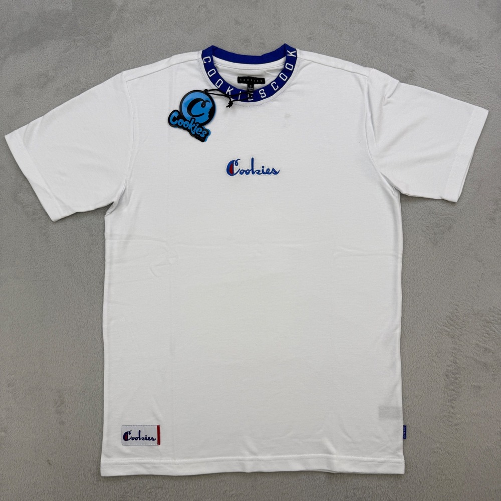 Cookies‎ Shirt Mens Small White Blue Collar Embroidered Logo Polo Streetwear